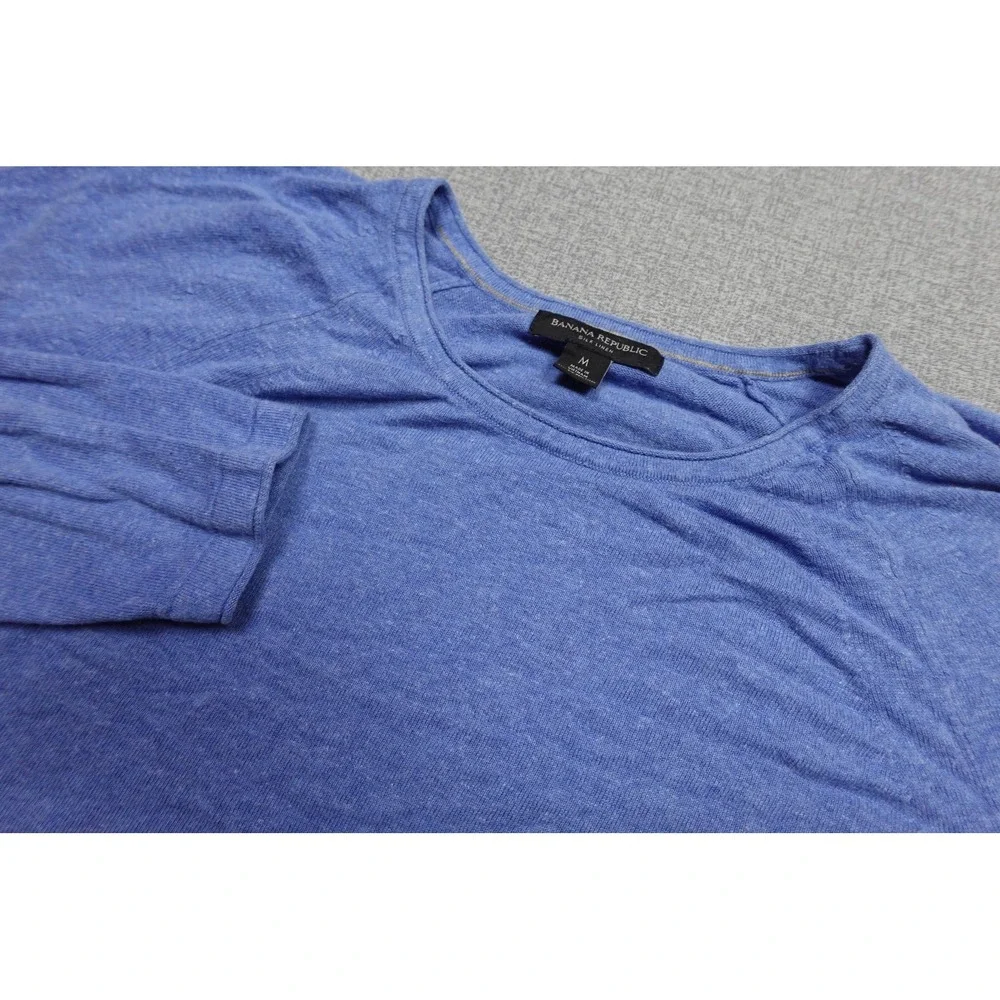 Banana Republic Sweater Mens Medium Blue Silk Linen Lightweight Crewneck Soft